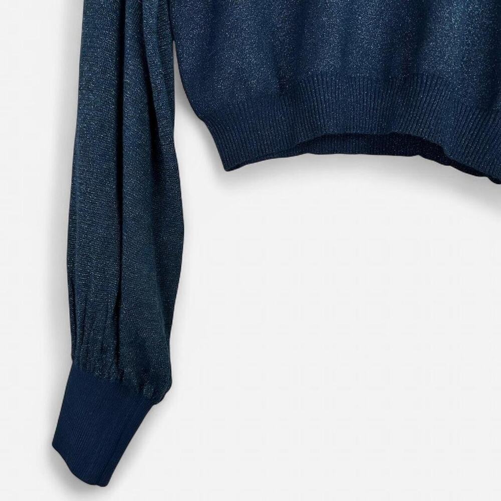 Free people nwt navy shimmer cropped billow sleeve sweater - Picture 7 of 8